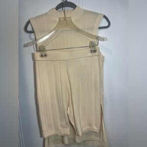 Elegant Cream Sleeveless Two Piece Set